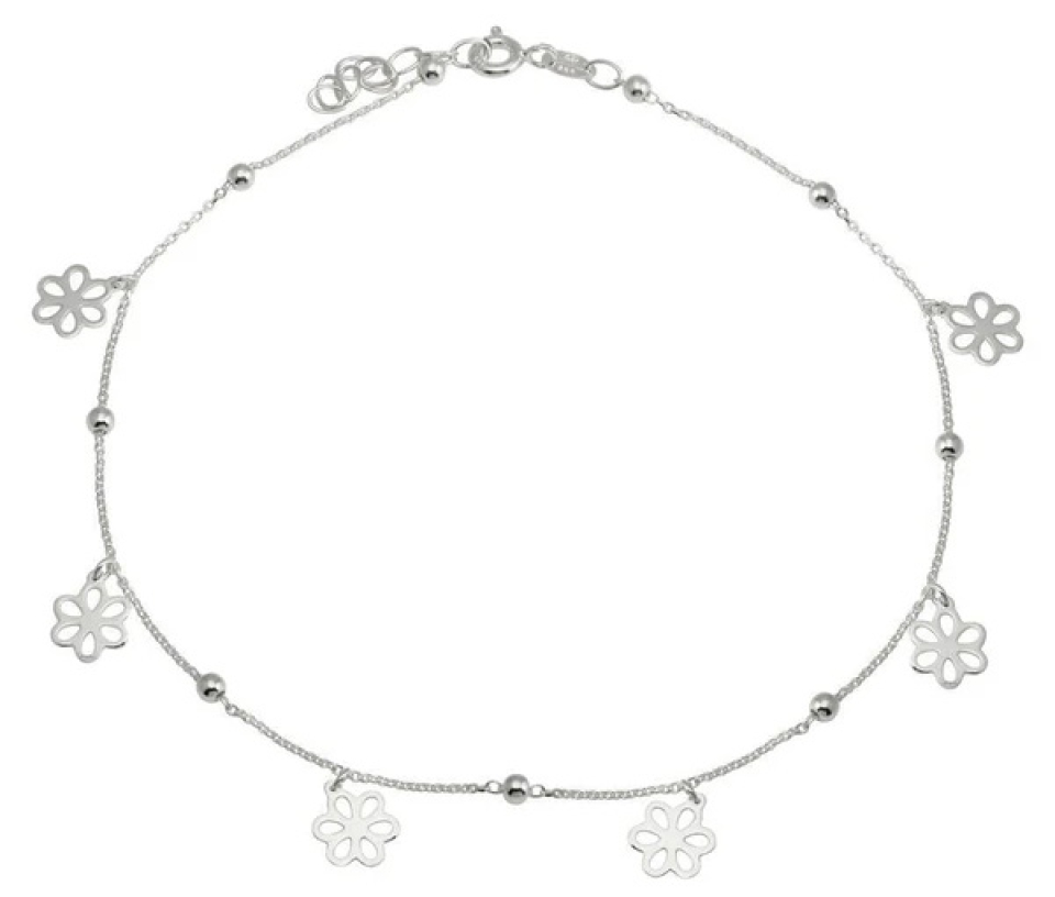 CHAINE DE CHEVILLE EN ARGENT RHODIÉ OU ARGENT/PVD OR AVEC FLEURS - SP DIA00004RH - BIJOUX D'IMPORTATION