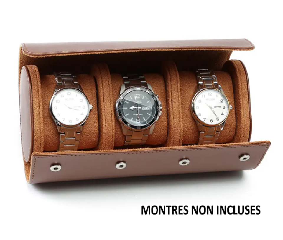 ÉTUI DE VOYAGE POUR 3 MONTRES EN CUIR - SJ BOX3BR - BIJOUTERIE SUISSE INC.