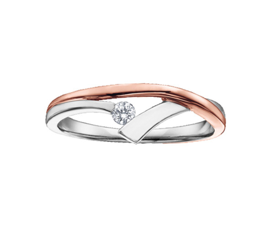 BAGUE EN OR 10K 2 TONS SERTIE D'UN DIAMANT CANADIEN - CR AM160RW - DIAMANT CANADIEN