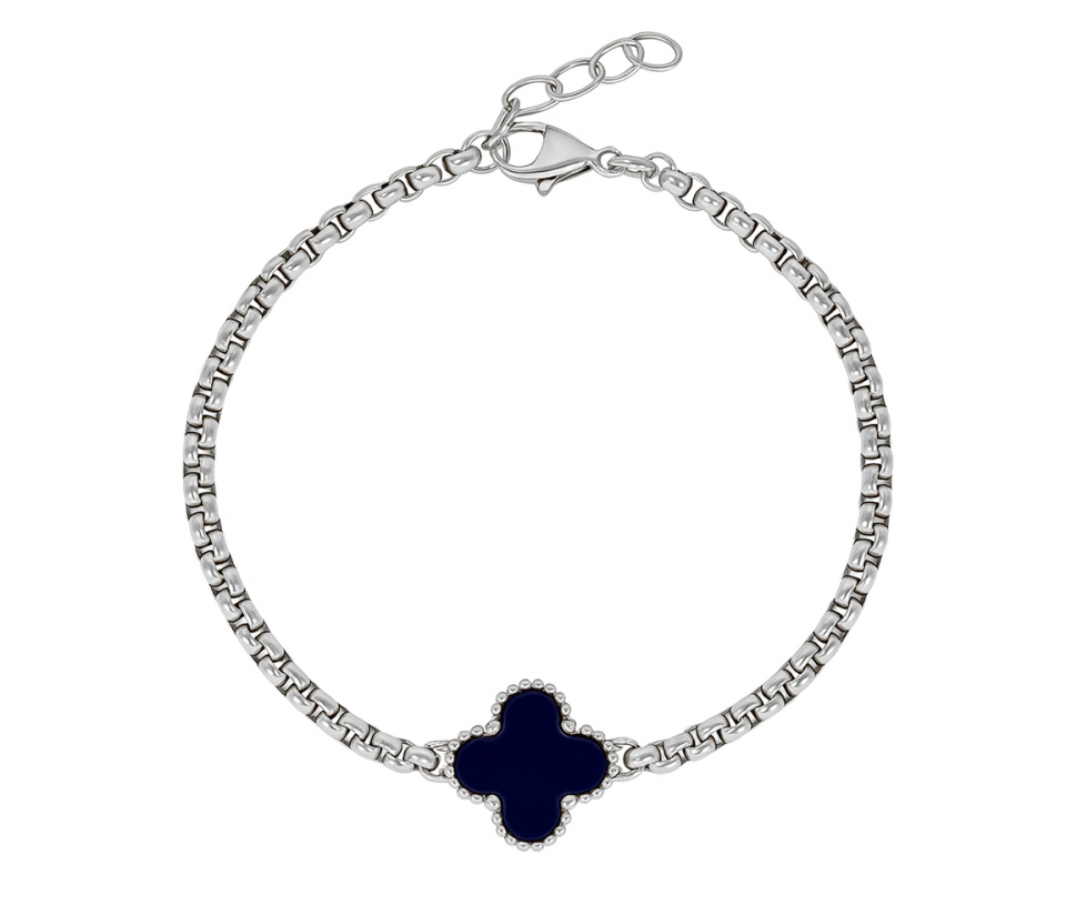 BRACELET EN ACIER OU ACIER/PVD OR SERTI D'UN TRÈFLE EN ONYX - IG SMB837 - ITALGEM