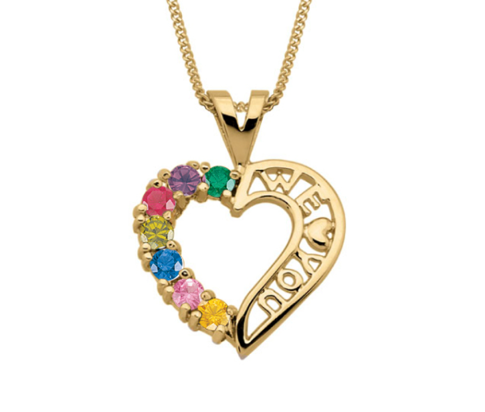 PENDENTIF COEUR 10K BL. 3 À 7 PIERRES - PG 30010Y - PERSONALIZED GEM
