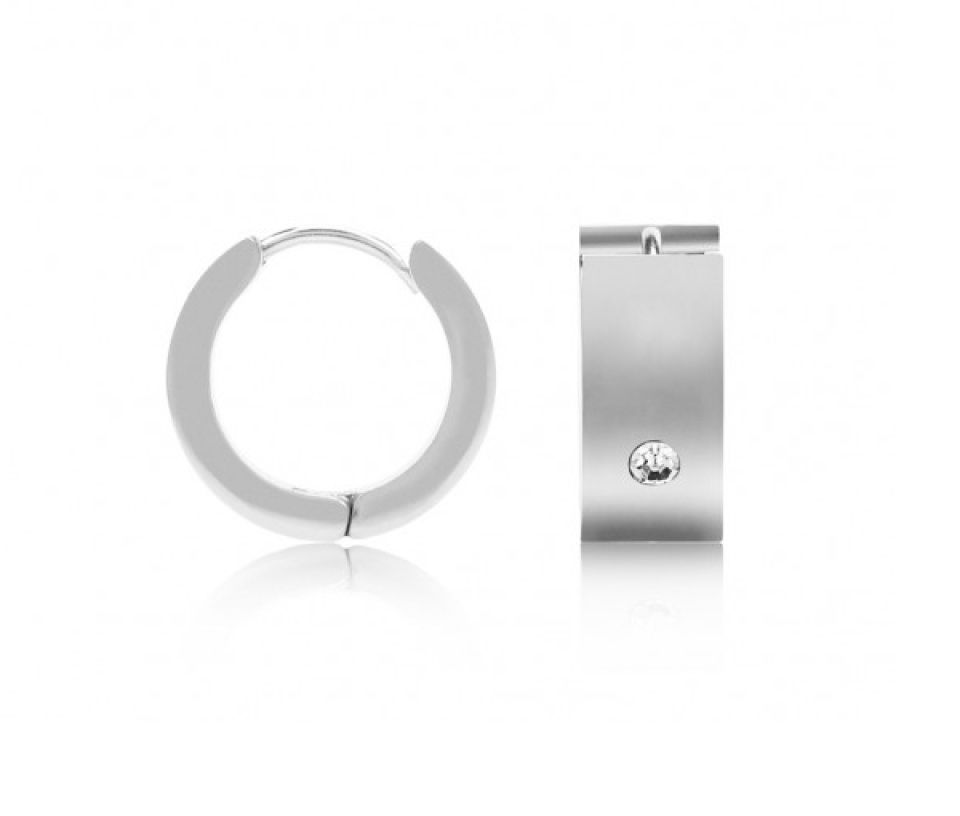 BOUCLES HUGGIES EN ACIER SERTIES DE CUBIQUES ZIRCONIAS - AZ SSE115W - AREZZO