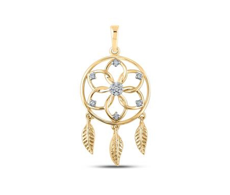 PENDENTIF CAPTEUR DE RÊVE EN OR SERTI DE DIAMANTS - GD PQ207460Y - BIJOUX D'IMPORTATION