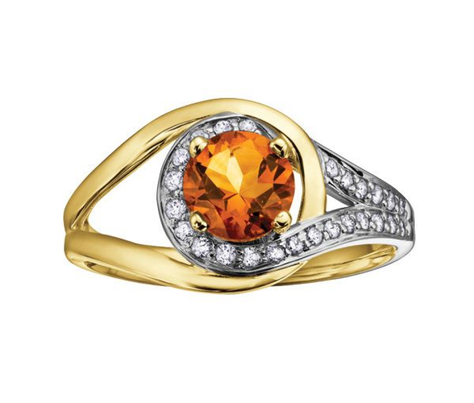 BAGUE EN OR 2TONS SERTIE D'UNE CITRINE ET DE DIAMANTS - CR DD2333 - BIJOUX CANADIEN