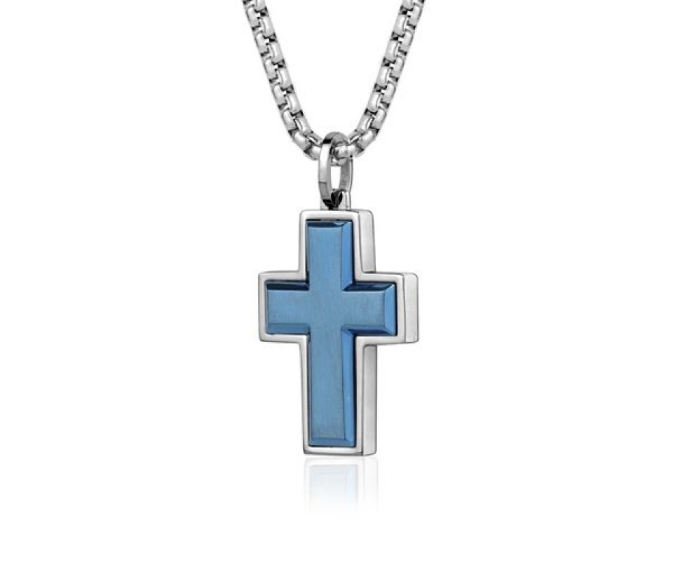 PENDENTIF CROIX EN ACIER/PVD BLEU - IG SC83 - ITALGEM