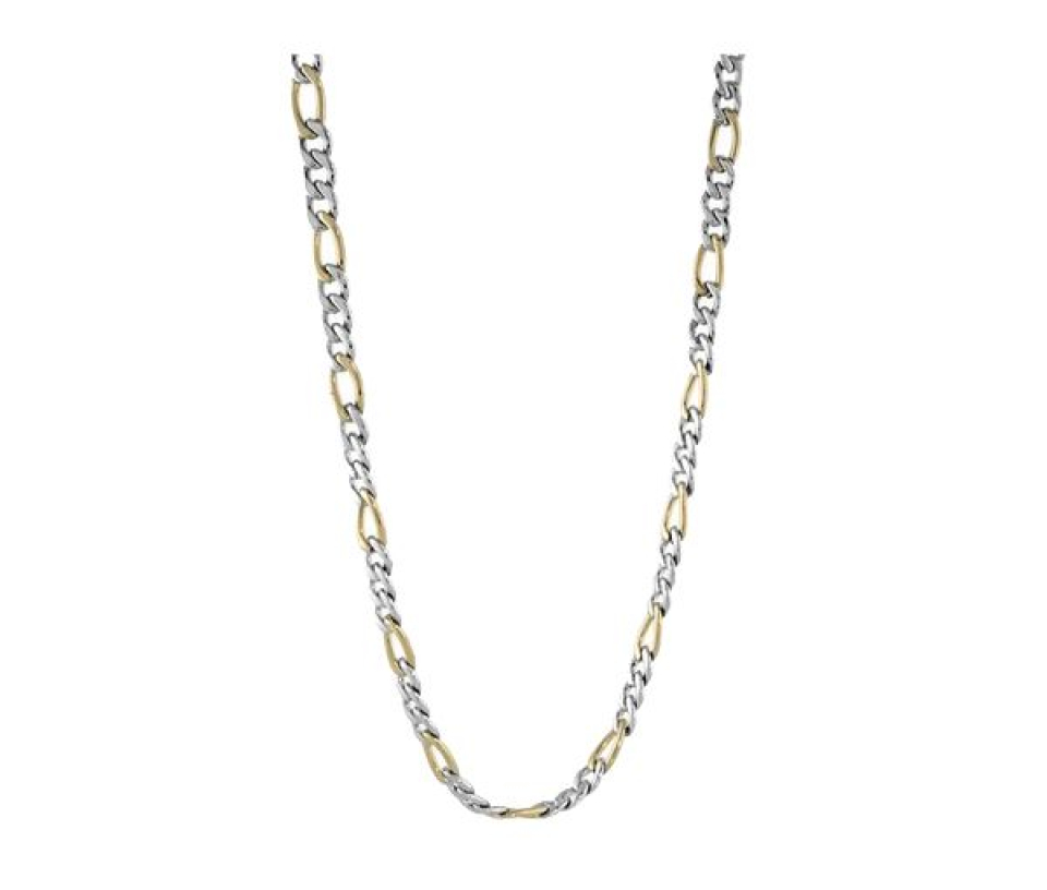 CHAINE EN ACIER/PVD OR 2 TONS À MAILLE FIGARO - IG STTN11/24 - BIJOUX D'ACIER