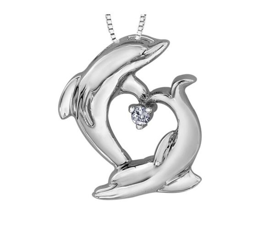 PENDENTIF DAUPHIN EN OR 10K BLANC SERTI D'UN DIAMANT - L 20083 - OR CANADIEN