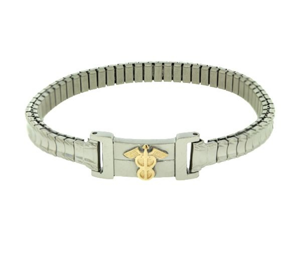 BRACELET MEDICAL EN ACIER ET OR JAUNE EXTENSIBLE - WB BMD242 - MEDICO BELLO