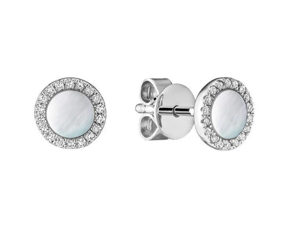 BOUCLES STUD EN OR SERTIES DE NACRE DE PERLE BLANCHE ET DE DIAMANTS - BR 130410COLW - R.N.B.
