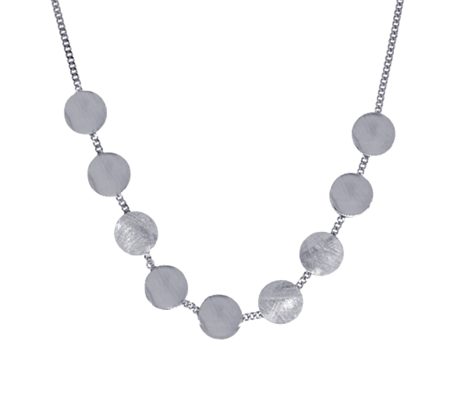 COLLIER EN ARGENT AVEC PLAQUES RONDES ET MAILLE GOURMETTE - MB COL03W - BIJOUX D'IMPORTATION
