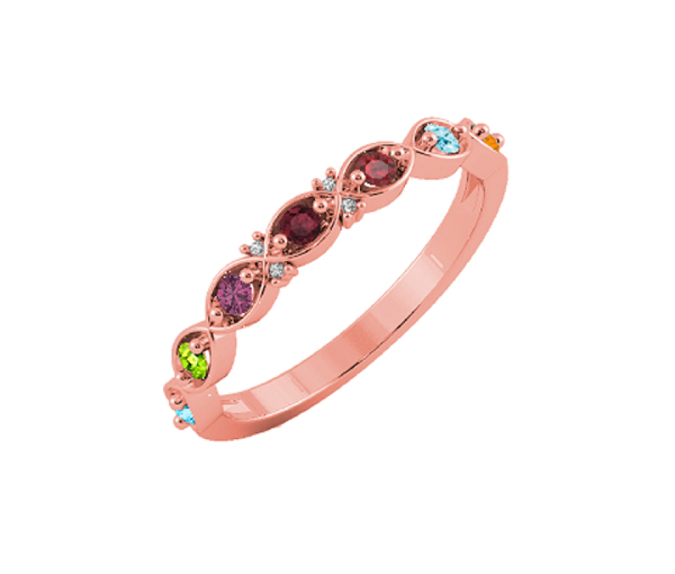 BAGUE FAMILIALE EN OR 10K JAUNE SERTIE DE PIERRES VÉRITABLES - BH FJ101R14 - BEVERLY HILLS