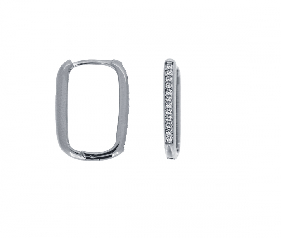 Boucles oreilles anneaux en or 10K huggies de style ''paperclip'' serti de CZ 10X14MM 2MM - UZ EE3010 02 - BIJOUX D'IMPORTATION