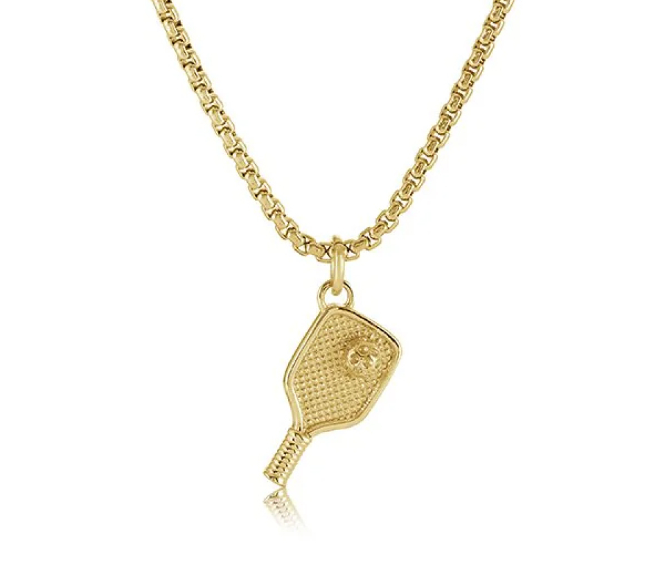 PENDENTIF RAQUETTE PICKLE BALL EN ACIER OU ACIER/PVD OR - IG SP470GO - ITALGEM